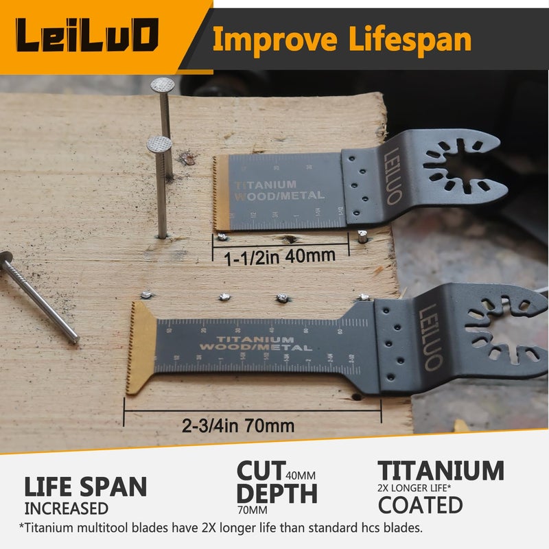 LEILUO 96 Pcs Multitool Blade Kits for Wood Nails Drywall Japanese Tooth Oscillating Saw Blades Titanium Oscillating Tool Accessories with Storage Bag Compatible with DeWalt Makita Dremel and More - Image 5